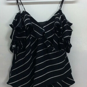 Kendall+Kylie Navy & White Cold Shoulder Blouse